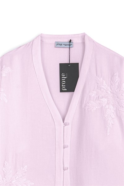 Nakışlı Düğmeli Kimono Pembe
