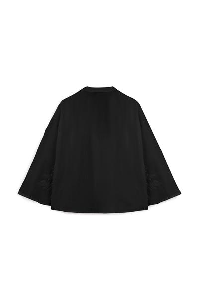 Nakışlı Düğmeli Kimono Siyah