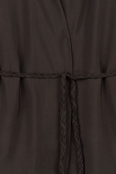 Örgü Kemerli Kimono Kahverengi