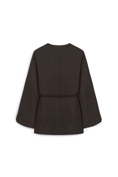 Örgü Kemerli Kimono Kahverengi