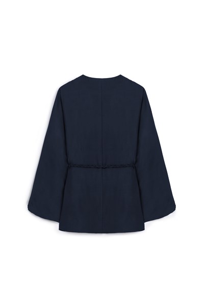 Örgü Kemerli Kimono Lacivert