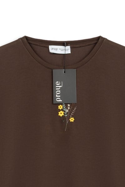 Papatyalı Kısa Sweat Kahverengi