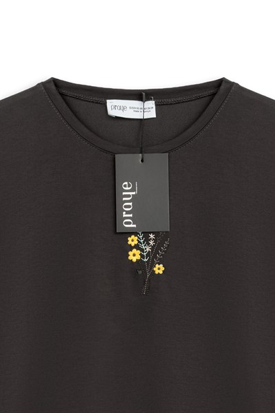 Papatyalı Kısa Sweat Siyah