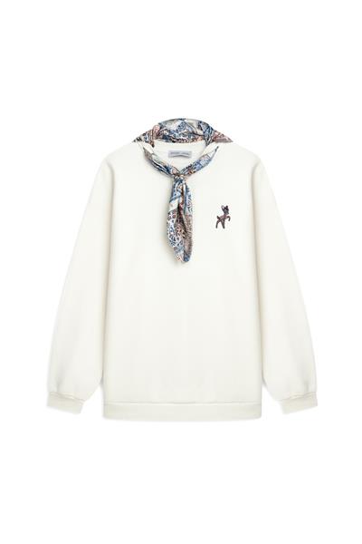 Seyyar Fularlı Sweat Ekru