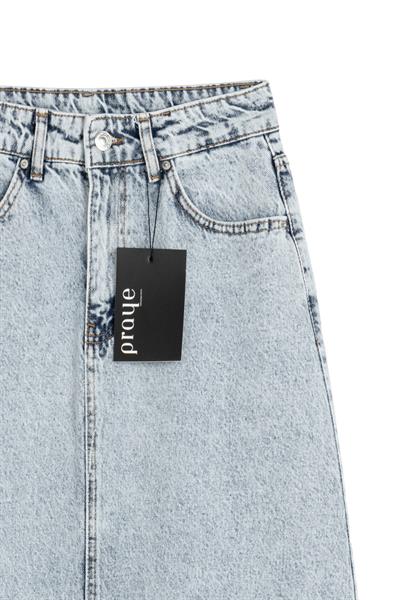 Uzun Çan Denim Etek Buz Mavi