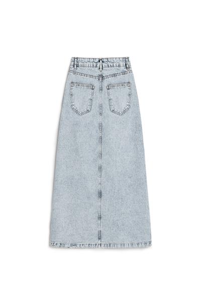Uzun Çan Denim Etek Buz Mavi