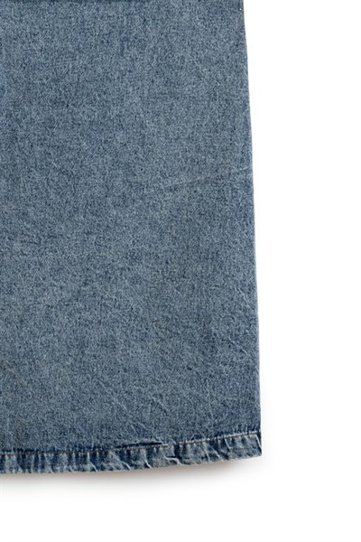 Uzun Çan Denim Etek Eskitme Kot
