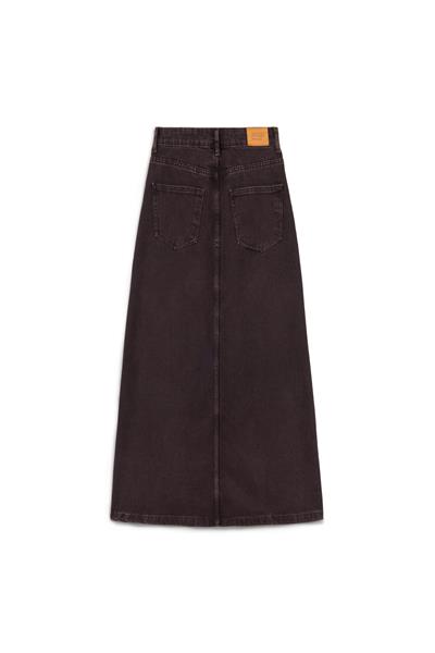 Uzun Çan Denim Etek Kahverengi