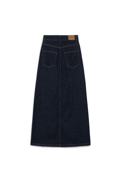 Uzun Çan Denim Etek Lacivert