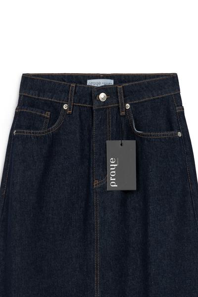 Uzun Çan Denim Etek Lacivert