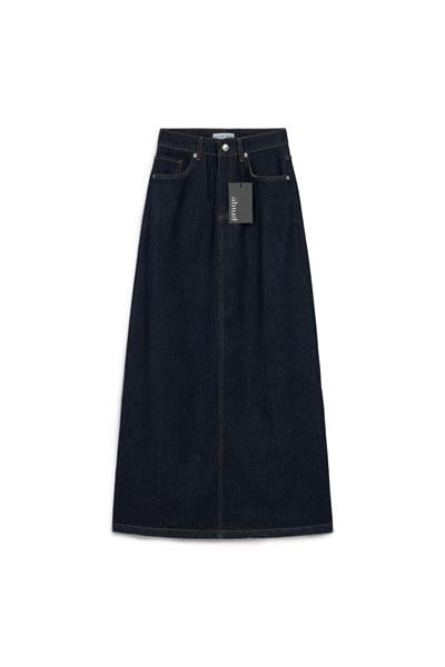 Uzun Çan Denim Etek Lacivert