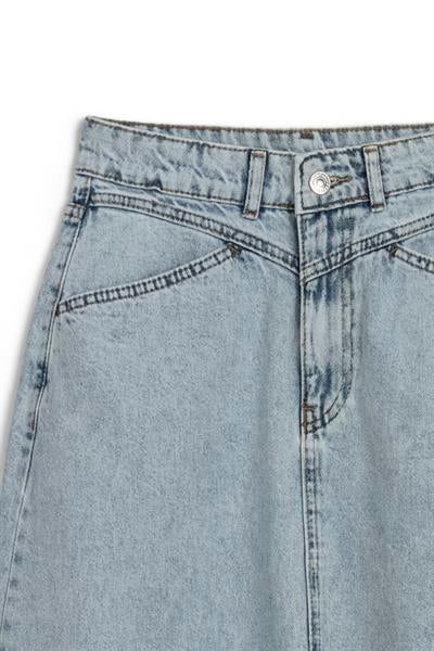 Uzun Püsküllü Denim Etek Buz Mavi