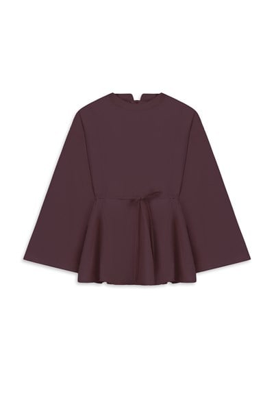 Volanlı Tensel Bluz Bordo