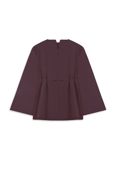 Volanlı Tensel Bluz Bordo