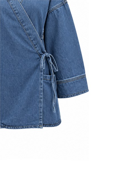 Yandan Bağlamalı Denim Ceket Açık Mavi