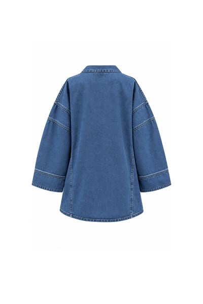 Yandan Bağlamalı Denim Ceket Açık Mavi