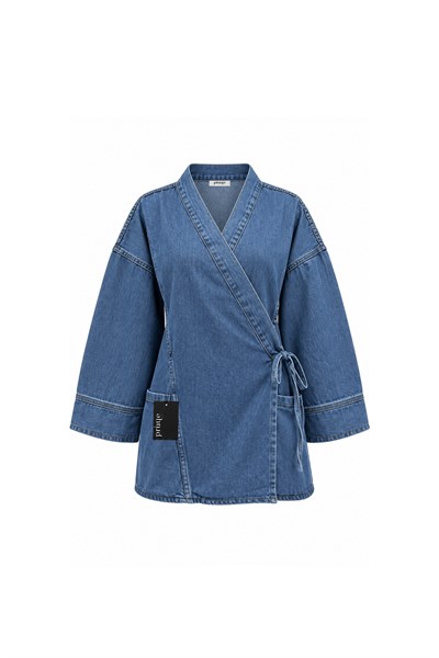 Yandan Bağlamalı Denim Ceket Açık Mavi
