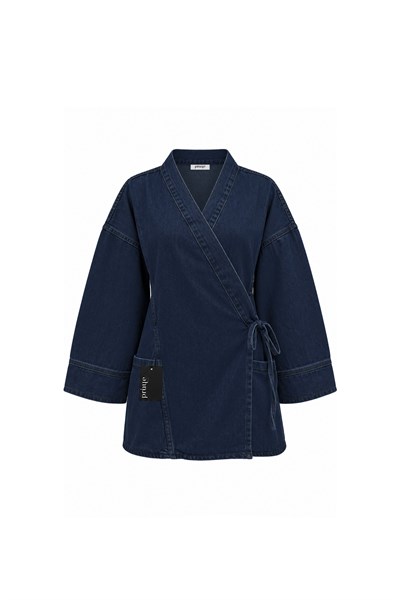 Yandan Bağlamalı Denim Ceket Koyu Mavi