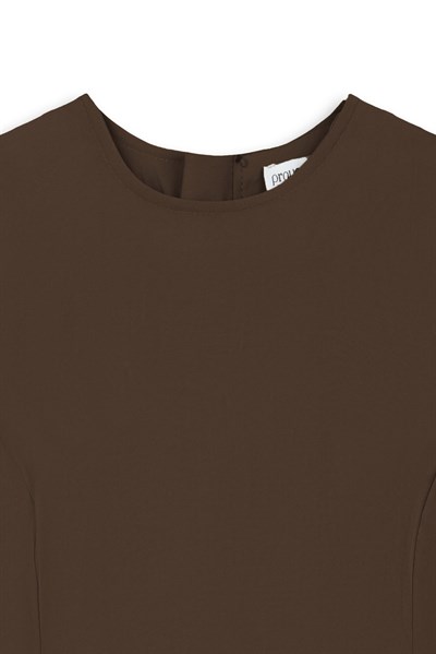 Yırtmaçlı Tencel Bluz Kahverengi