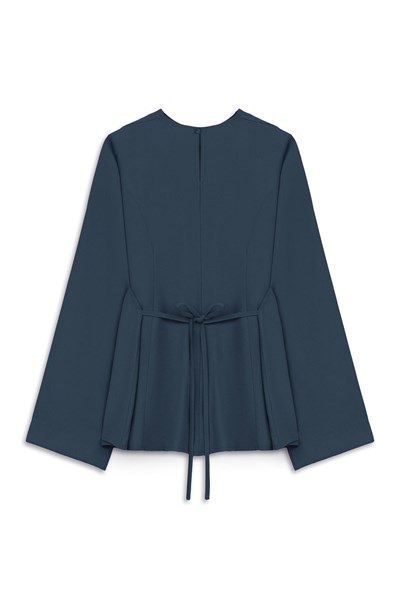Yırtmaçlı Tencel Bluz Lacivert