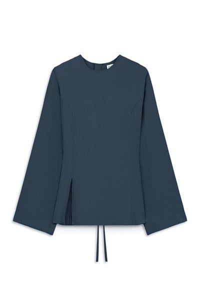 Yırtmaçlı Tencel Bluz Lacivert