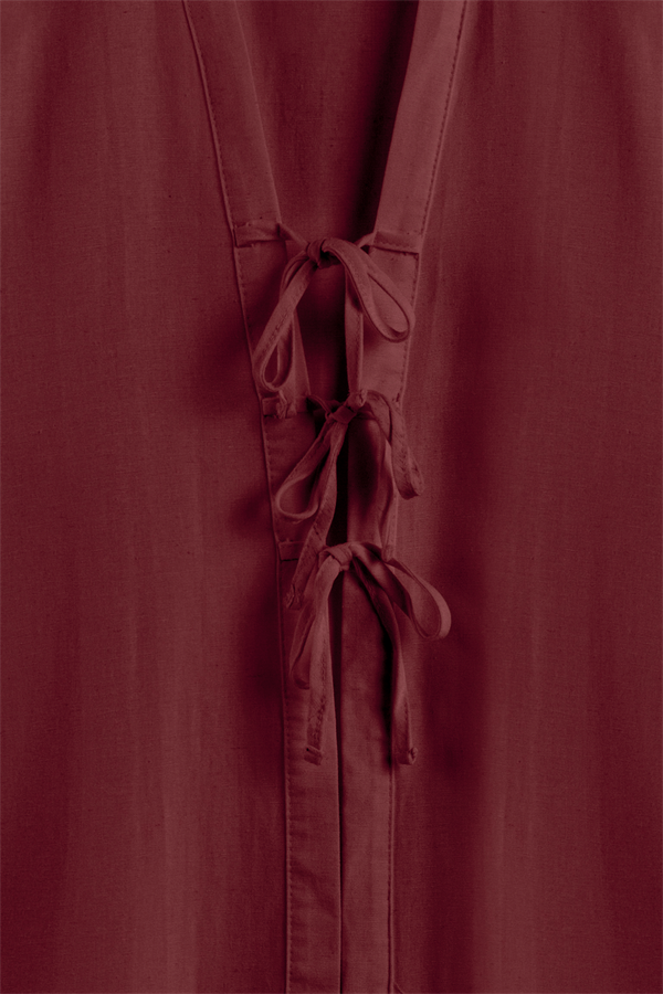 Bağcıklı Keten Karışımlı Kimono Bordo