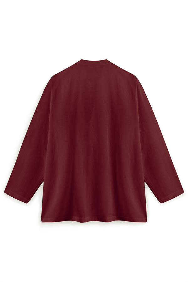 Bağcıklı Keten Karışımlı Kimono Bordo
