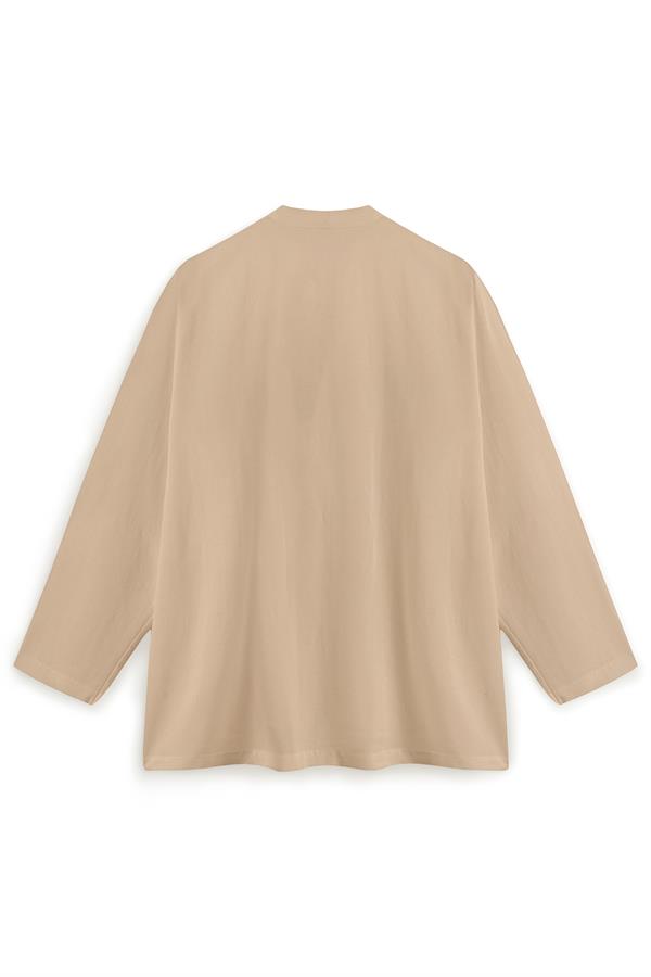 Bağcıklı Keten Karışımlı Kimono Camel