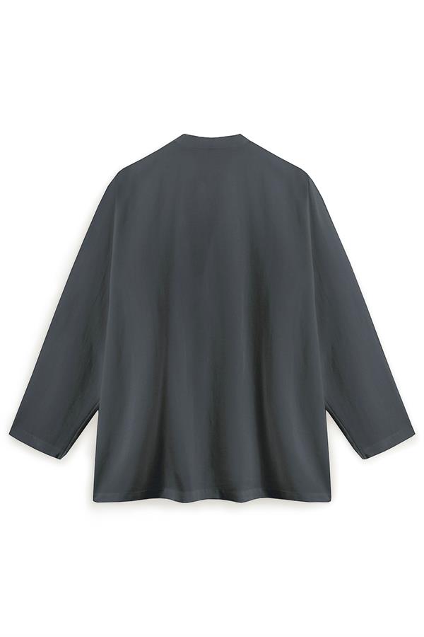 Bağcıklı Keten Karışımlı Kimono Füme