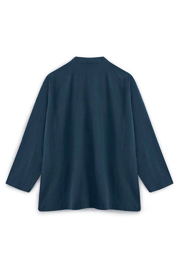 Bağcıklı Keten Karışımlı Kimono Lacivert