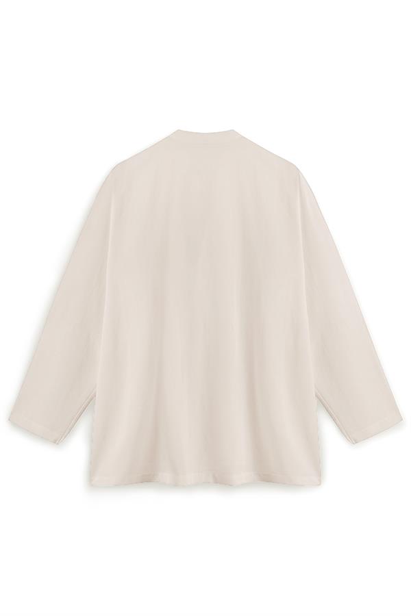 Bağcıklı Keten Karışımlı Kimono Taş