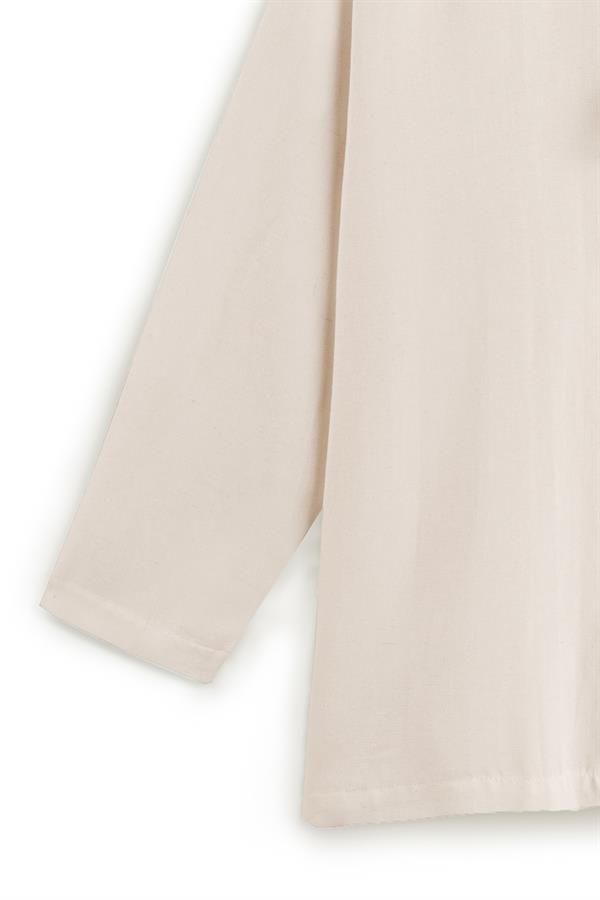 Bağcıklı Keten Karışımlı Kimono Taş