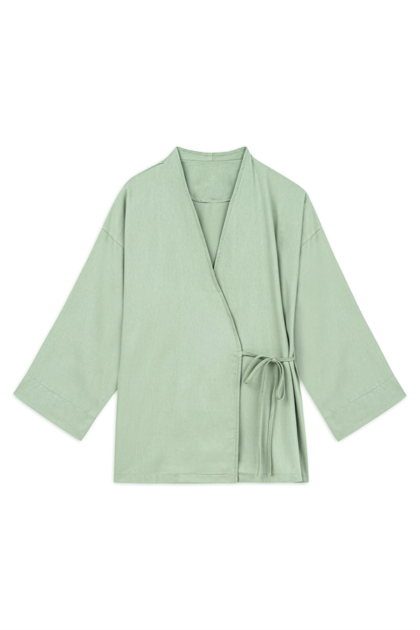 Bağlamalı Gabardin Kimono Çağla