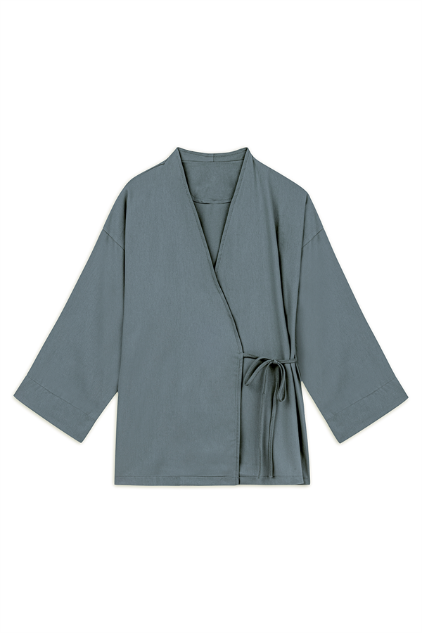 Bağlamalı Gabardin Kimono Füme