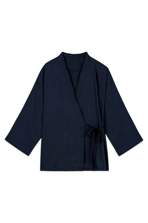 Bağlamalı Gabardin Kimono Lacivert