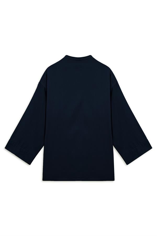Bağlamalı Gabardin Kimono Lacivert