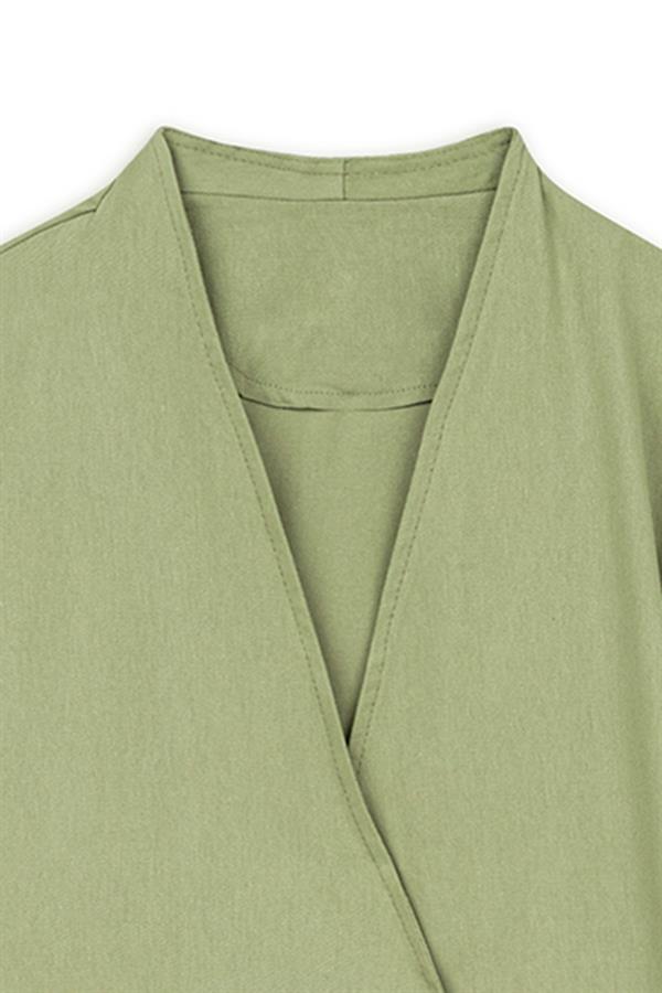 Bağlamalı Gabardin Kimono Yağ Yeşili
