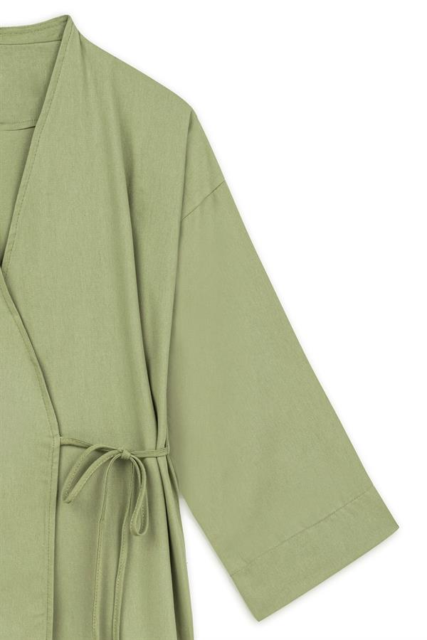 Bağlamalı Gabardin Kimono Yağ Yeşili