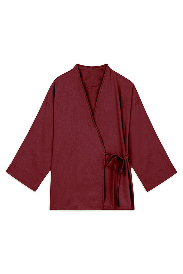 Bağlamalı Tencel Kimono Bordo