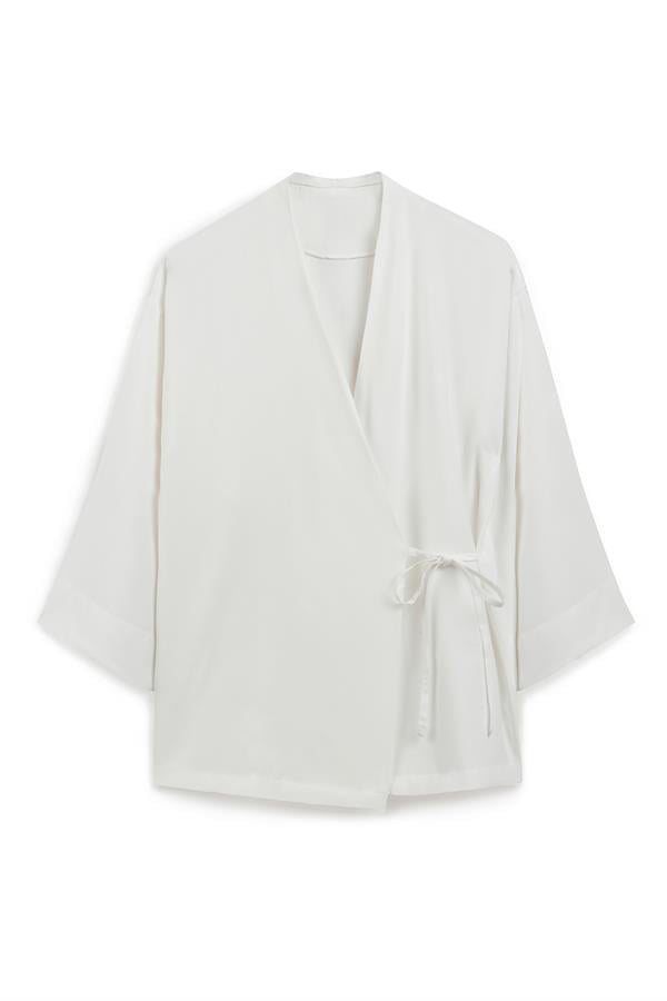 Bağlamalı Tensel Kimono Beyaz