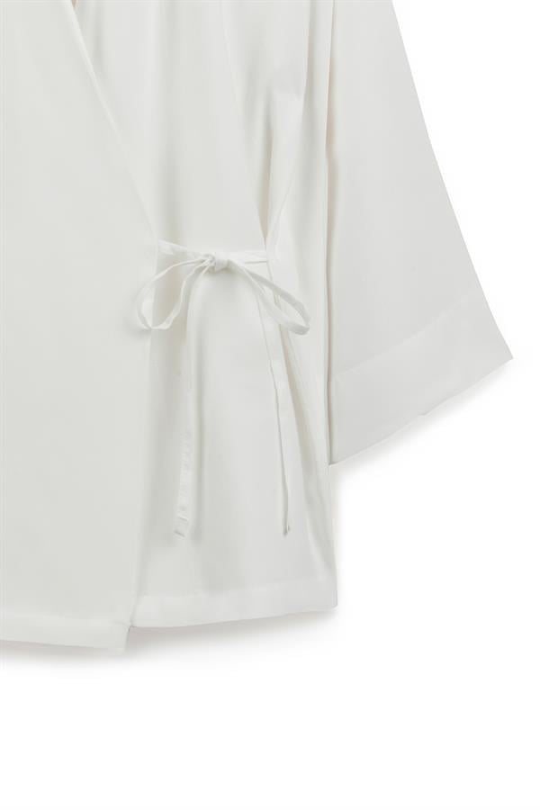 Bağlamalı Tensel Kimono Beyaz