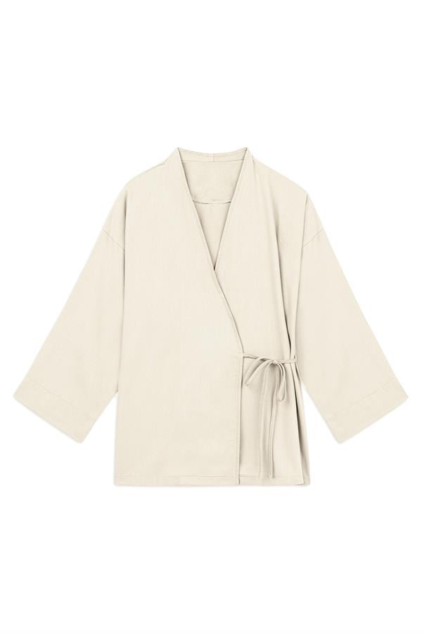 Bağlamalı Tensel Kimono Krem