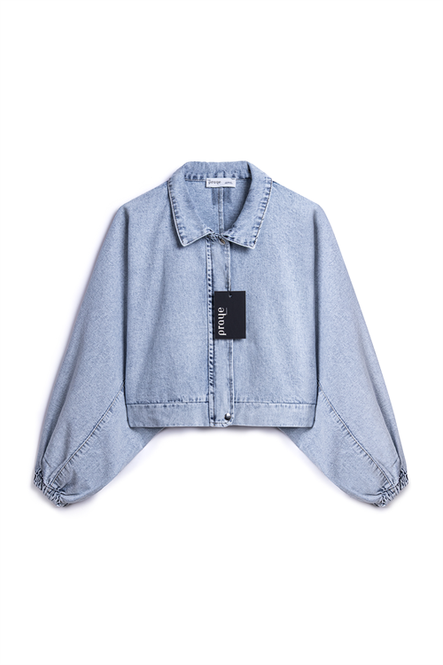 Balon Kol Kısa Denim Ceket Buz Mavi