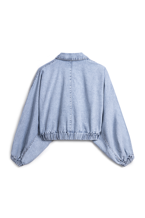 Balon Kol Kısa Denim Ceket Buz Mavi