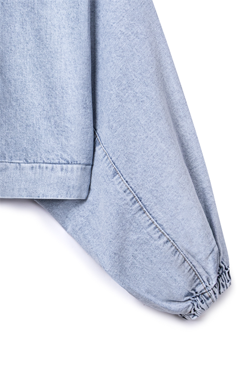 Balon Kol Kısa Denim Ceket Buz Mavi