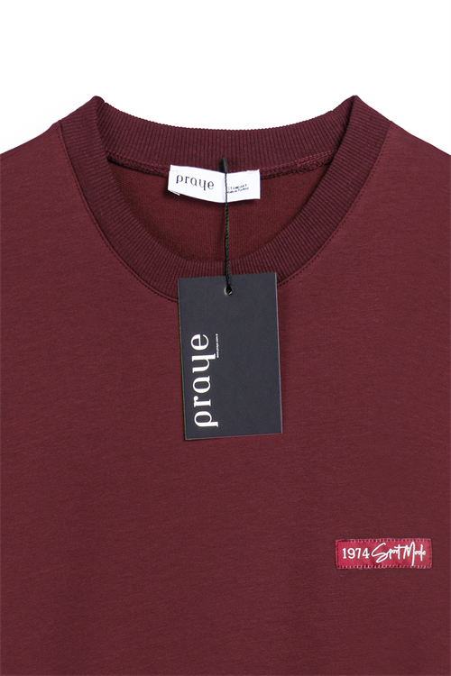 Baskılı Düz Sweat Bordo
