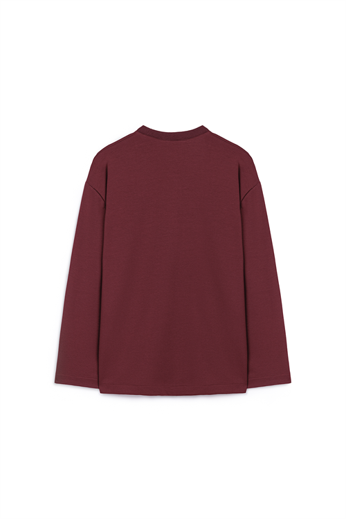 Baskılı Düz Sweat Bordo