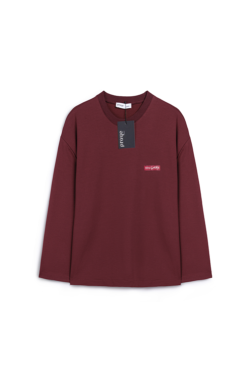 Baskılı Düz Sweat Bordo