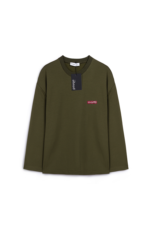 Baskılı Düz Sweat Haki