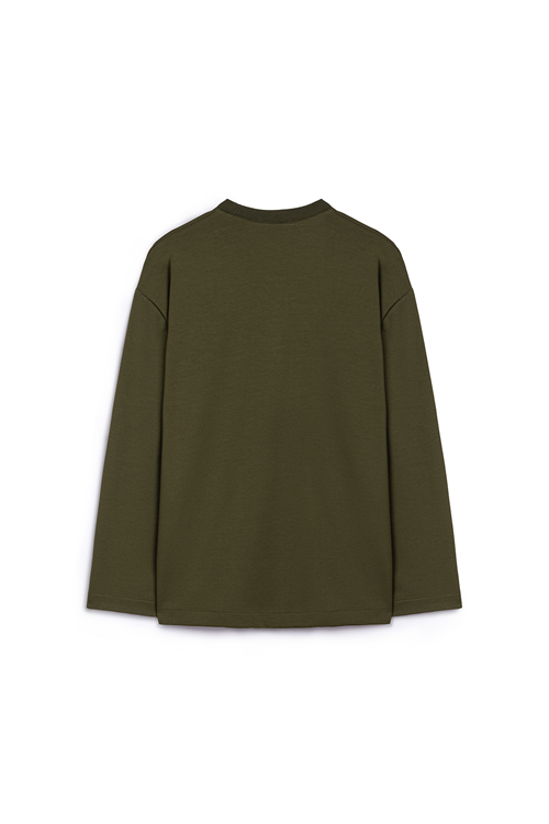 Baskılı Düz Sweat Haki